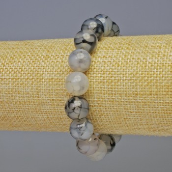 Náramek achát drakových žil – hladká kulička, průměr 12 mm, délka 18 cm, elastický