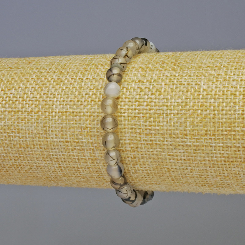 Náramek z achátu Drakova žíla, hladké kuličky, průměr 6 mm ±, délka 18 cm ±, elastický