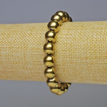 Náramek z hematitu, hladká kulka, zlatý odstín, průměr 10 mm, délka 18 cm, elastický