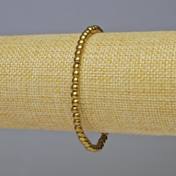 Náramek z hematitu, hladké korálky, barva tmavého zlata, průměr 4 mm, délka 18 cm, elastický