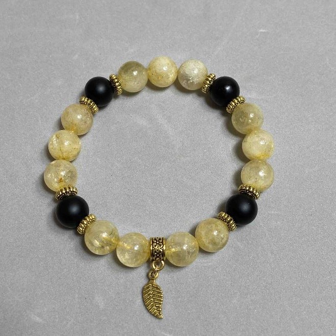Náramek z citrínu a šungitu, hladké kuličky o průměru 10 mm ±, délka 18 cm, elastický