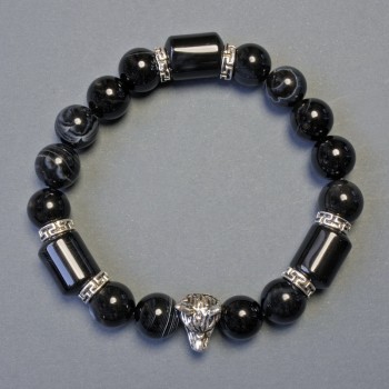 Náramek z achátu – cylindrické korálky 8×5 mm a hladké kuličky 10 mm, délka 18 cm, elastický