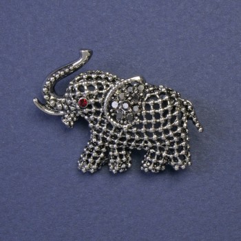 Brož Slon se štrasami, barva kovu stříbrná, 35×26 mm+