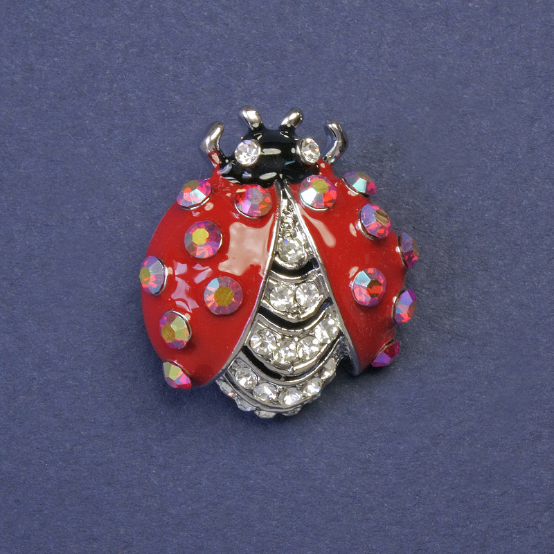 Brož „Beruška“ s bílými a duhovými kamínky 25×22 mm+