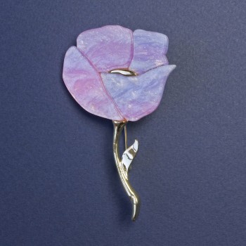 Brož Mak duhový perleťový se štrasovými kamínky zlatým kovem 76×46 mm+