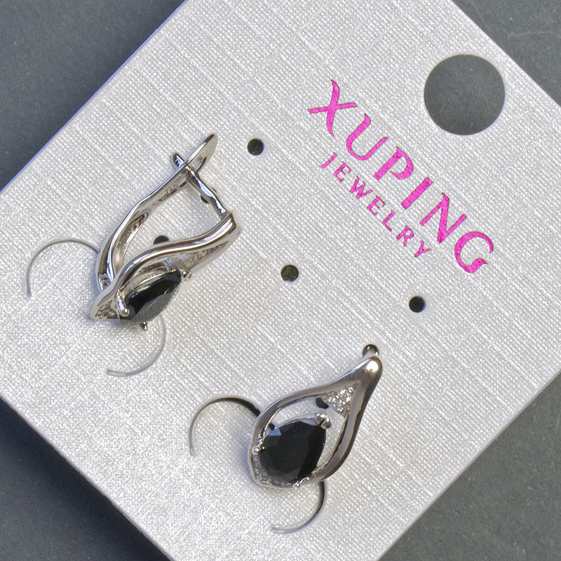 Náušnice Xuping se černými kameny 16×8 mm rhodiované