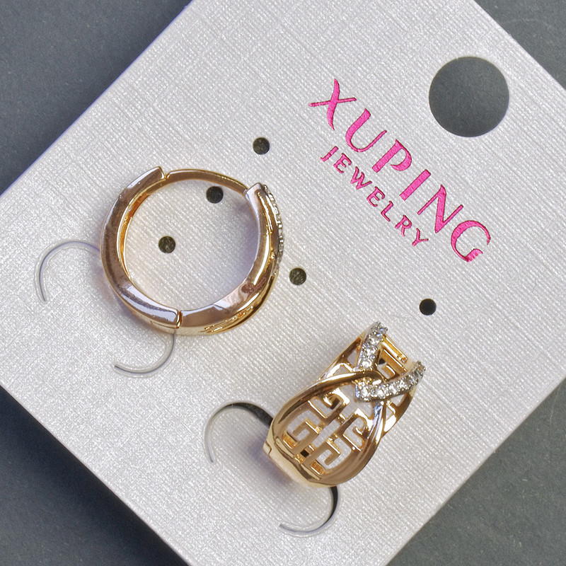 Náušnice Xuping 9×15 mm s pozlacením 18K a bílými štrasami