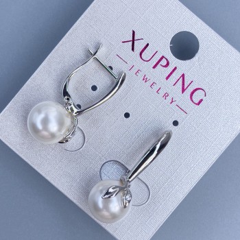Сережки Xuping родій з перлиною 10мм+-, довжина 25мм +
