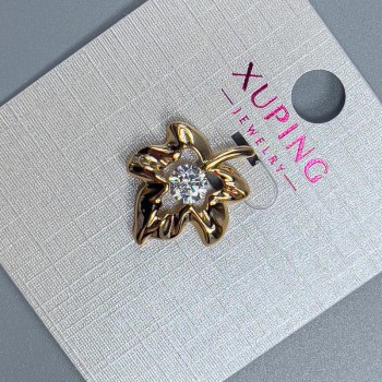 Přívěsek Xuping «List» s bílým krystalem, průměr 16 mm, délka cca 19 mm, pozlacený 18K