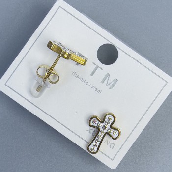 Náušnice pecky Xuping – kříž se bílými štrasami, 12×9 mm ± pozlacené 18K