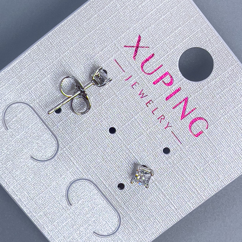 Náušnice peckové Xuping s bílým kamenem 3 mm, rhodiované