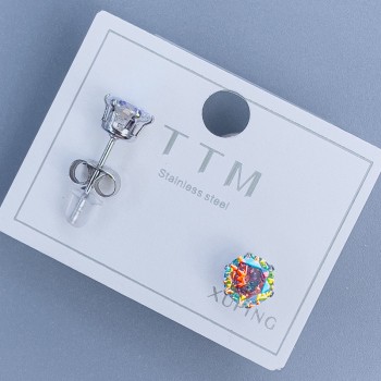 Náušnice pecky Xuping se duhovým kamenem 6 mm ± rhodiované