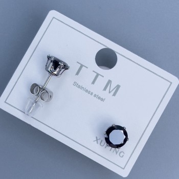 Peckové náušnice Xuping s černým kamenem o průměru cca 6 mm, rhodiované