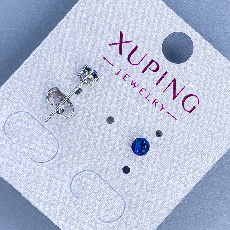 Náušnice pecky Xuping se modrým kamenem 4 mm, rhodiované