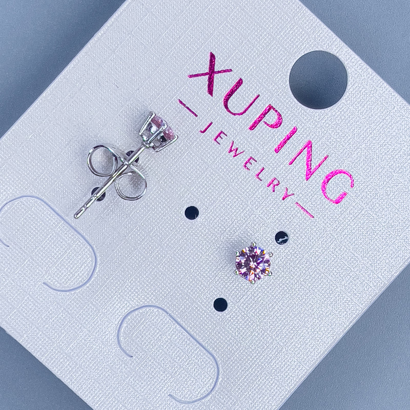 Сережки пусети кульчики Xuping з рожевим каменем 4мм+- родій