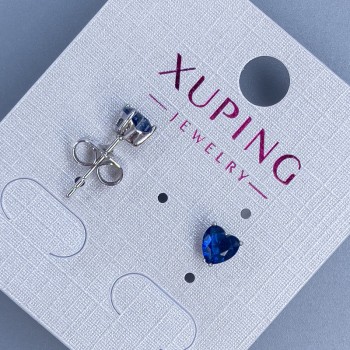 Náušnice peckové Xuping Srdce se modrým kamenem 5 mm ± rhodiované