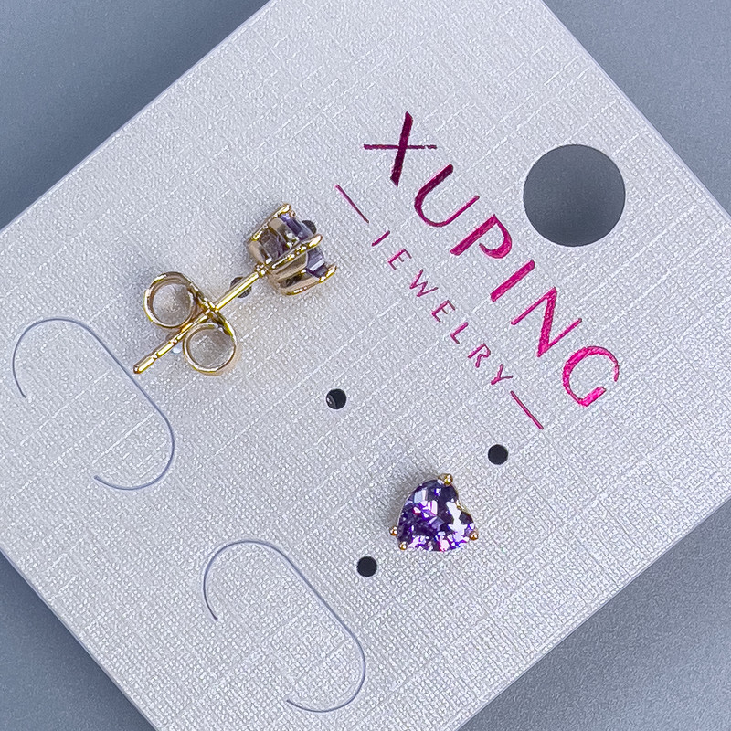 Náušnice pecky Xuping – Srdce s fialovým kamenem 5 mm ± pozlacení 18K