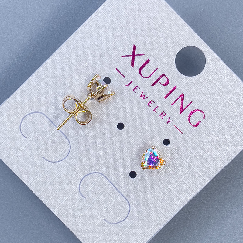 Náušnice pecky Xuping Srdce s duhovým kamenem 6 mm ± pozlacené 18K