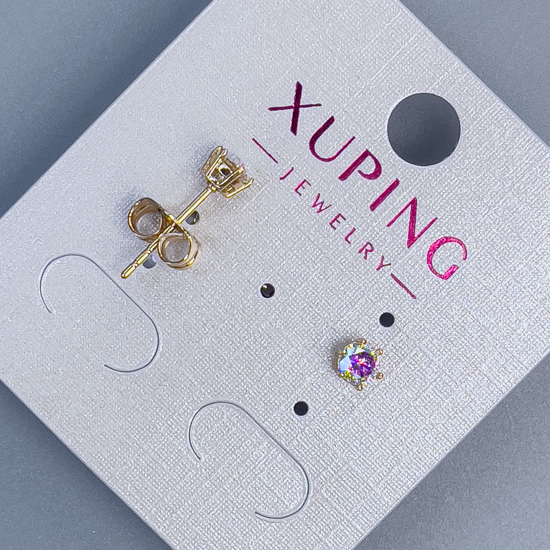 Náušnice pecky Xuping s duhovým kamenem 4 mm – pozlacené 18K