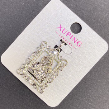 Přívěsek Xuping Ikona s bílými krystaly, průměr 20 mm, délka 32 mm, rhodiovaný