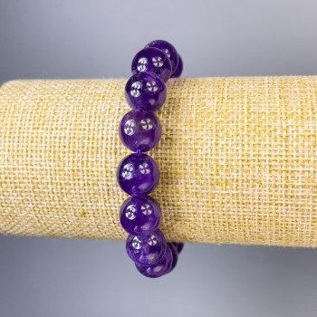 Náramek z ametystu s hladkou kuličkou, průměr 12 mm, délka 18 cm, na elastické šňůře
