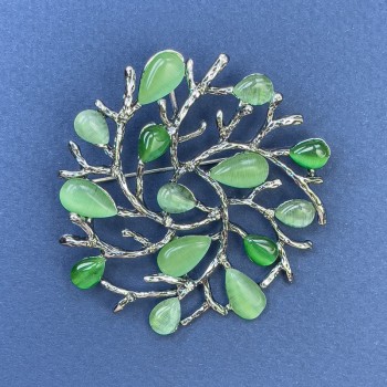 Brožka-kulon „Větvičky“ se zeleným kočičím okem