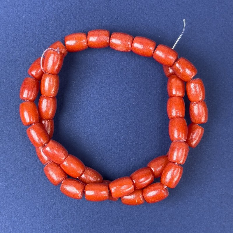 Oranžové barilkové korálky z korálu, průměr 10×8 mm, na vlasci, délka 39 cm+