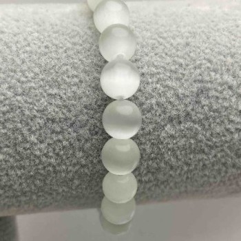 Náramek z bílého kočičího oka, hladké korálky o průměru 8 mm, délka 18 cm (elastický)