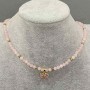 Choker z růžového křemene s hladkými kuličkami 4 mm ± a hematitovými kostkami 3 mm ±, s přívěskem ve tvaru srdce 12 mm ±, délka 36 cm + prodlužovací řetízek