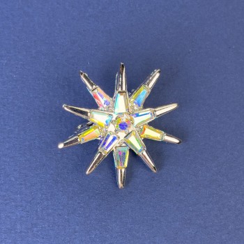 Brož hvězda se duhovými štrasovými kamínky, stříbrný kov, 30 mm+