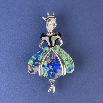 Brožka a přívěsek Princezna, stříbřitý kov, 50×28 mm ± bílý krystal