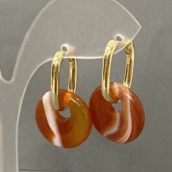 Náušnice z karneolu kruhového tvaru, průměr 18 mm, délka cca 31 mm