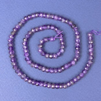 Rondelové korálky z ametystu, broušené, průměr 5×3 mm, délka cca 39 cm, navlékané na niti