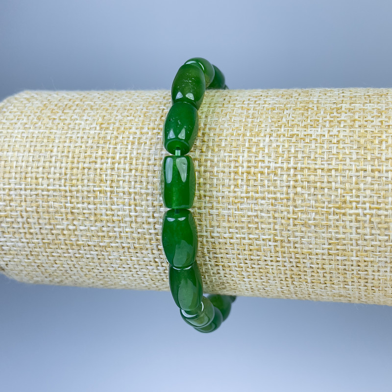 Náramek z chrysoprazu barilového korálku, průměr 11×8 mm, délka 18 cm, elastický