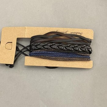 Браслет потрійний еко шкіра та текстиль на затягуванні, довжина 18-24см+