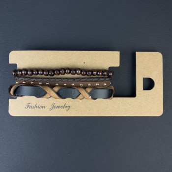 Браслет потрійний еко шкіра на затягуванні, довжина 18-24см+- Намистини 6мм+-, довжина 18 стрейч