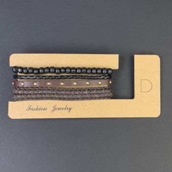 Браслет потрійний еко шкіра на затягуванні, довжина 18-24см+- Намистини 6мм+-, довжина 18 стрейч