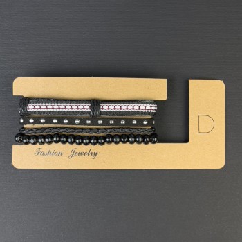 Браслет потрійний еко шкіра на затягуванні, довжина 18-24см+- Намистини 6мм+-, довжина 18 стрейч