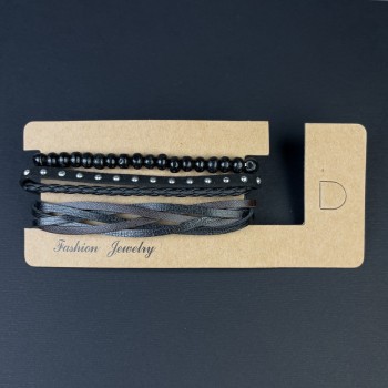 Браслет потрійний еко шкіра на затягуванні, довжина 18-24см+- Намистини 6мм+-, довжина 18 стрейч