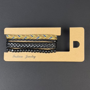 Браслет потрійний еко шкіра на затягуванні, довжина 18-24см+- Намистини 6мм+-, довжина 18 стрейч