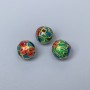 Korálka Cloisonné tyrkysová, červená a zelená, smaltovaná, průměr 10×9 mm, díra cca 1,8 mm, zlatý kov, 1 ks