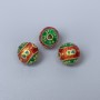 Korálka Cloisonné s červeným a zeleným smaltem, průměr 10 mm ±, dírka 2 mm, zlatavý kov, 1 ks