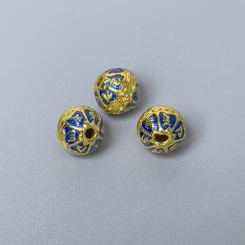 Korálka Cloisonné modrý smalt, průměr 7×6 mm, otvor 1 mm, zlatý kov, 1 ks