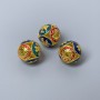 Korálek Cloisonné červená, tyrkysová a modrá smalt, průměr 10 mm, otvor 1,8 mm, zlatá barva kovu, 1 ks