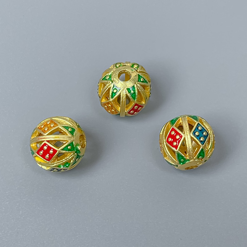 Klauzónová korálka modrá, červená a zelená, 10 mm, 1 ks