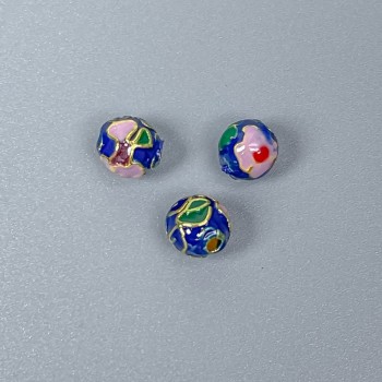Korálek Cloisonné modro-růžový smalt, průměr 6 mm, dírka 1 mm, zlatavý kov, 1 ks