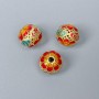 Korálka Cloisonné červená–zelená smalt, rozměr 10×9 mm, otvor 2 mm, zlatavý kov, 1 ks