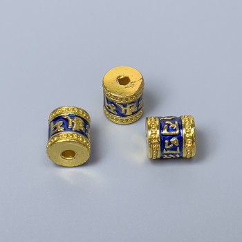 Kloisonová cylindrová korálka modrý smalt, průměr 8×10 mm, otvor cca 1,8 mm, zlatá barva kovu, 1 ks