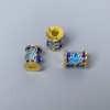 Kovová korálka Cloisonné válcová s motivem lotosu, modro‑světle modrá smalt, průměr 7×9 mm, otvor cca 2,5 mm, zlatá barva kovu, 1 ks
