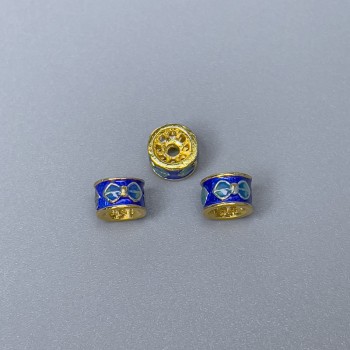 Korálka Cloisonné rondel modro-tyrkysová smalt, průměr 6×4 mm, otvor 1 mm, zlatá barva kovu, 1 ks